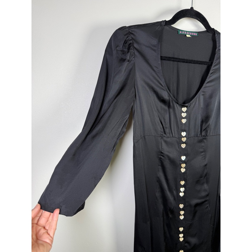 Alexa Chung Retro Black Satin Mini Dress Heart Buttons US Size 2 - Picture 4 of 9